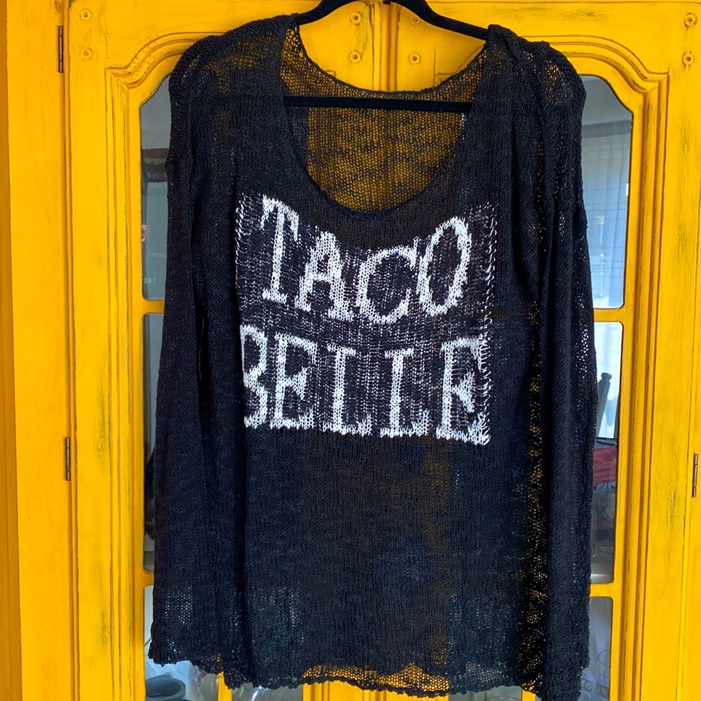 Judith March “Taco Bell” open knit sweater